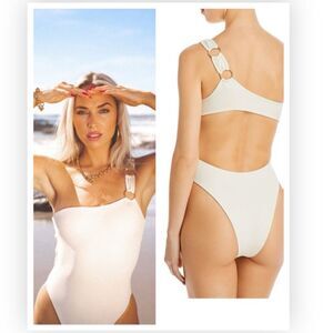 JOUES DE SABLE Sheida One Shoulder Ivory One Piece Swimsuit XL $190
